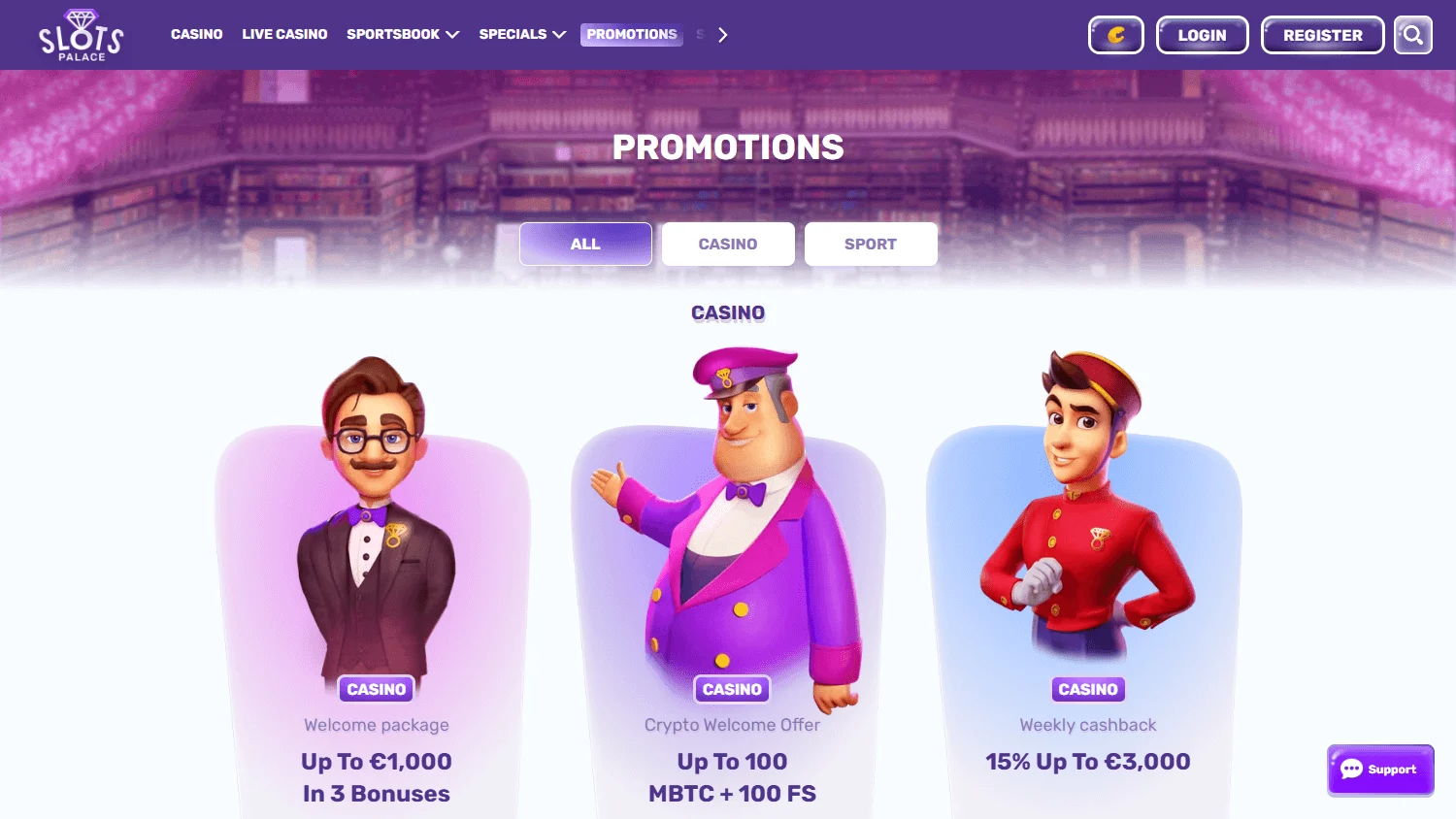 Slotspalace Casino desktop promotions area